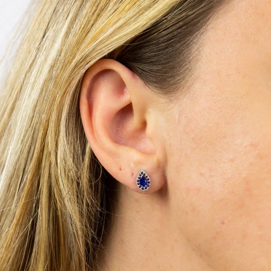 9ct White Gold Blue Sapphire Teardrop Stud Earrings GE2378L