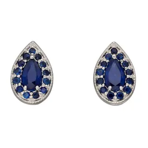 9ct White Gold Pear-Shaped Sapphire Cluster Stud Earrings