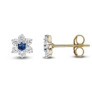 9ct Yellow Gold Cluster Diamond & Sapphire Earrings