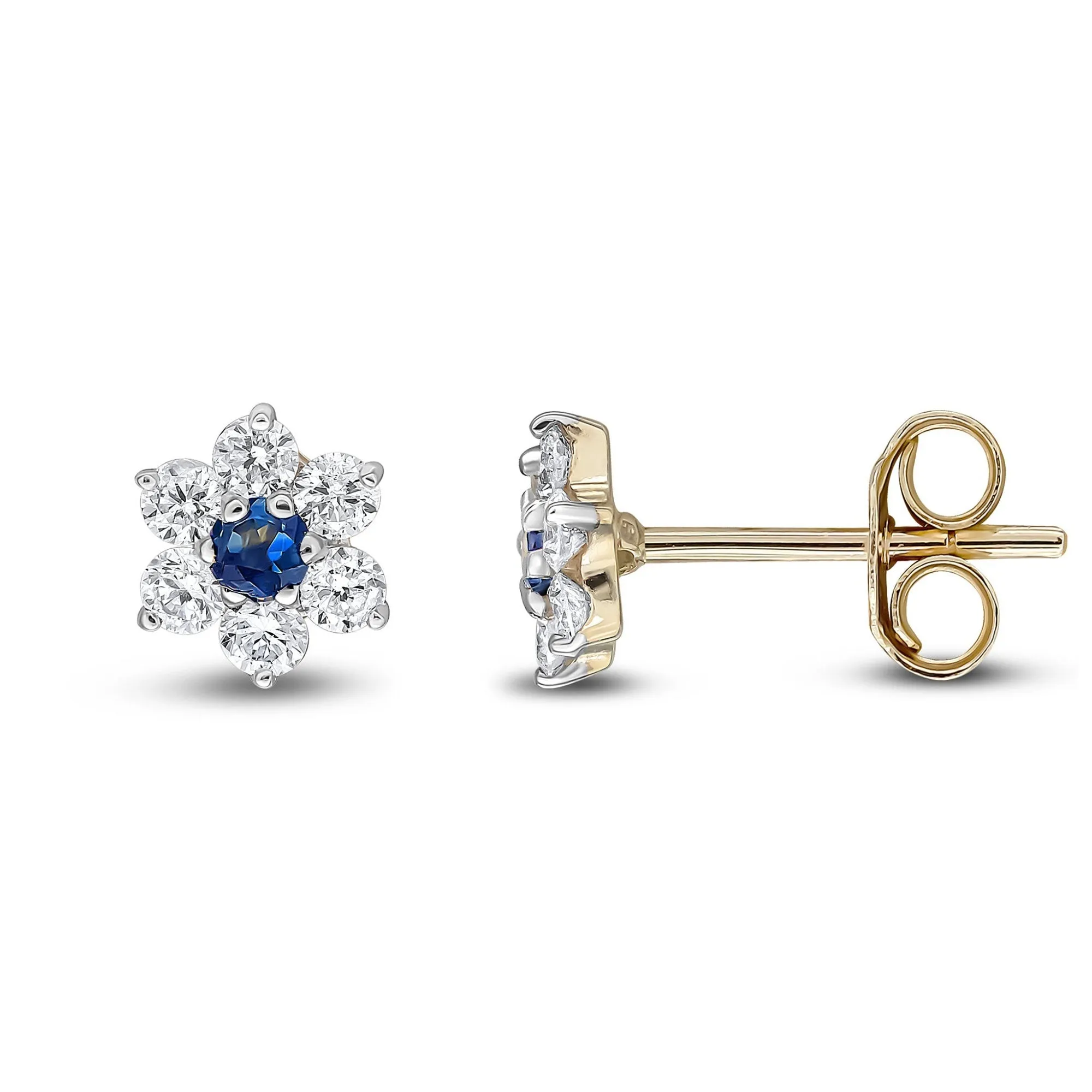 9ct Yellow Gold Cluster Diamond & Sapphire Earrings