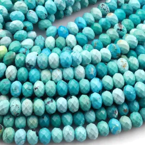 AAA Genuine Natural Turquoise 3mm 6mm Faceted Rondelle Beads Blue Green Turquoise Micro Diamond Cut 15.5" Strand