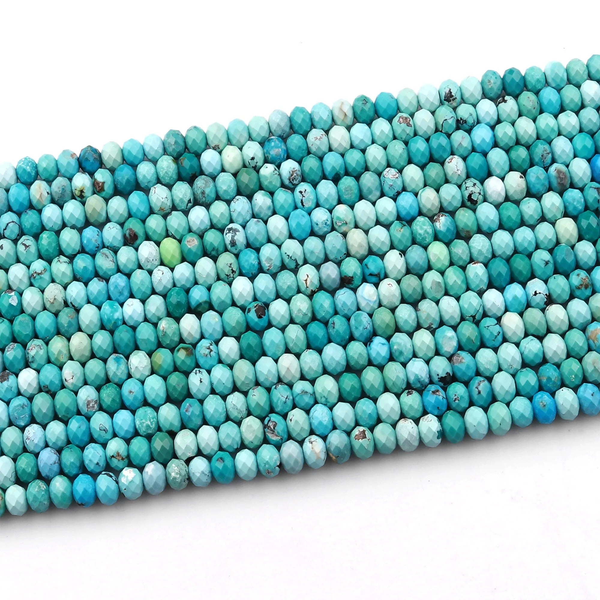 AAA Genuine Natural Turquoise 3mm 6mm Faceted Rondelle Beads Blue Green Turquoise Micro Diamond Cut 15.5" Strand