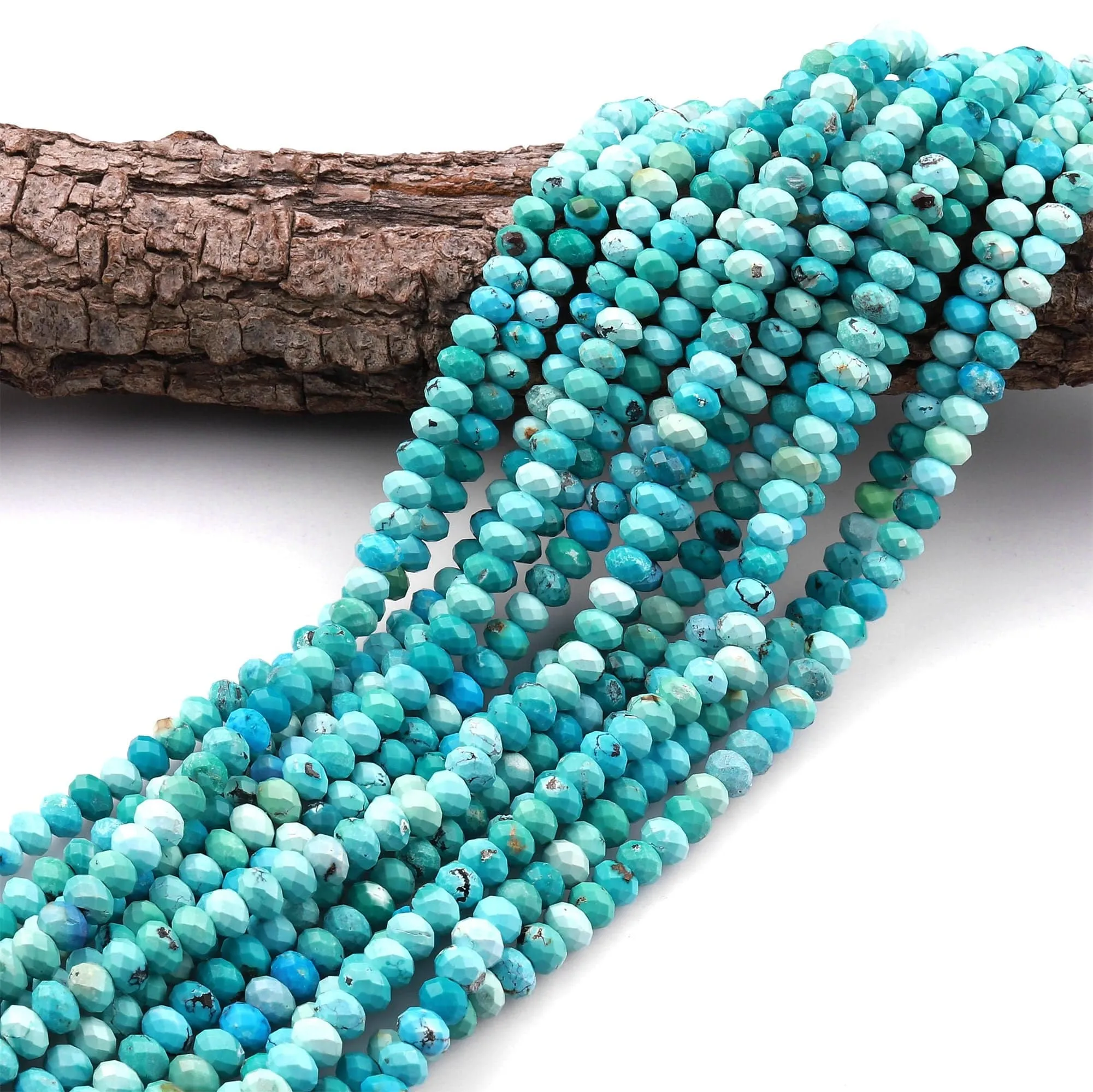 AAA Genuine Natural Turquoise 3mm 6mm Faceted Rondelle Beads Blue Green Turquoise Micro Diamond Cut 15.5" Strand