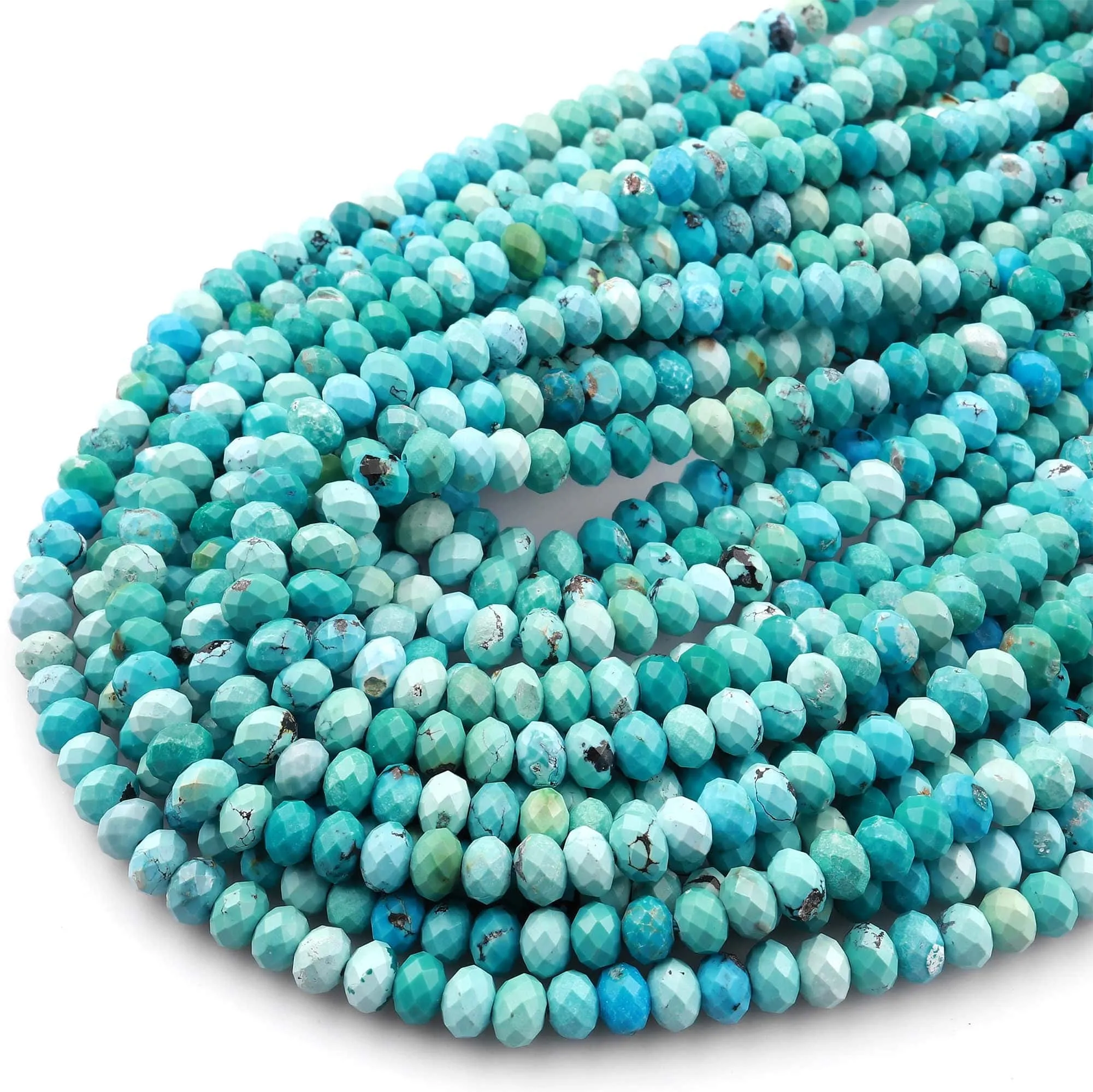 AAA Genuine Natural Turquoise 3mm 6mm Faceted Rondelle Beads Blue Green Turquoise Micro Diamond Cut 15.5" Strand