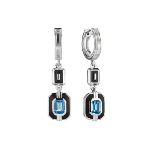 Adrienne Double Drop Huggie Hoop Earrings with Enamel and Swiss Blue Topaz