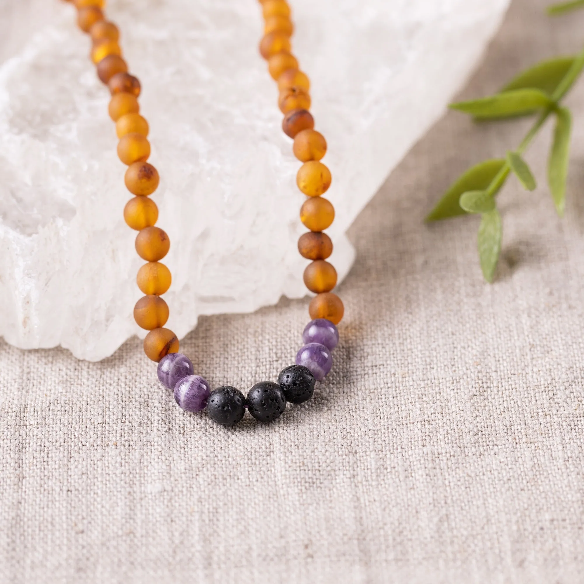 Adults | Amethyst   Raw Cognac Aromatherapy Necklace