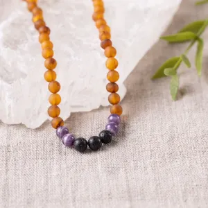 Adults | Amethyst   Raw Cognac Aromatherapy Necklace