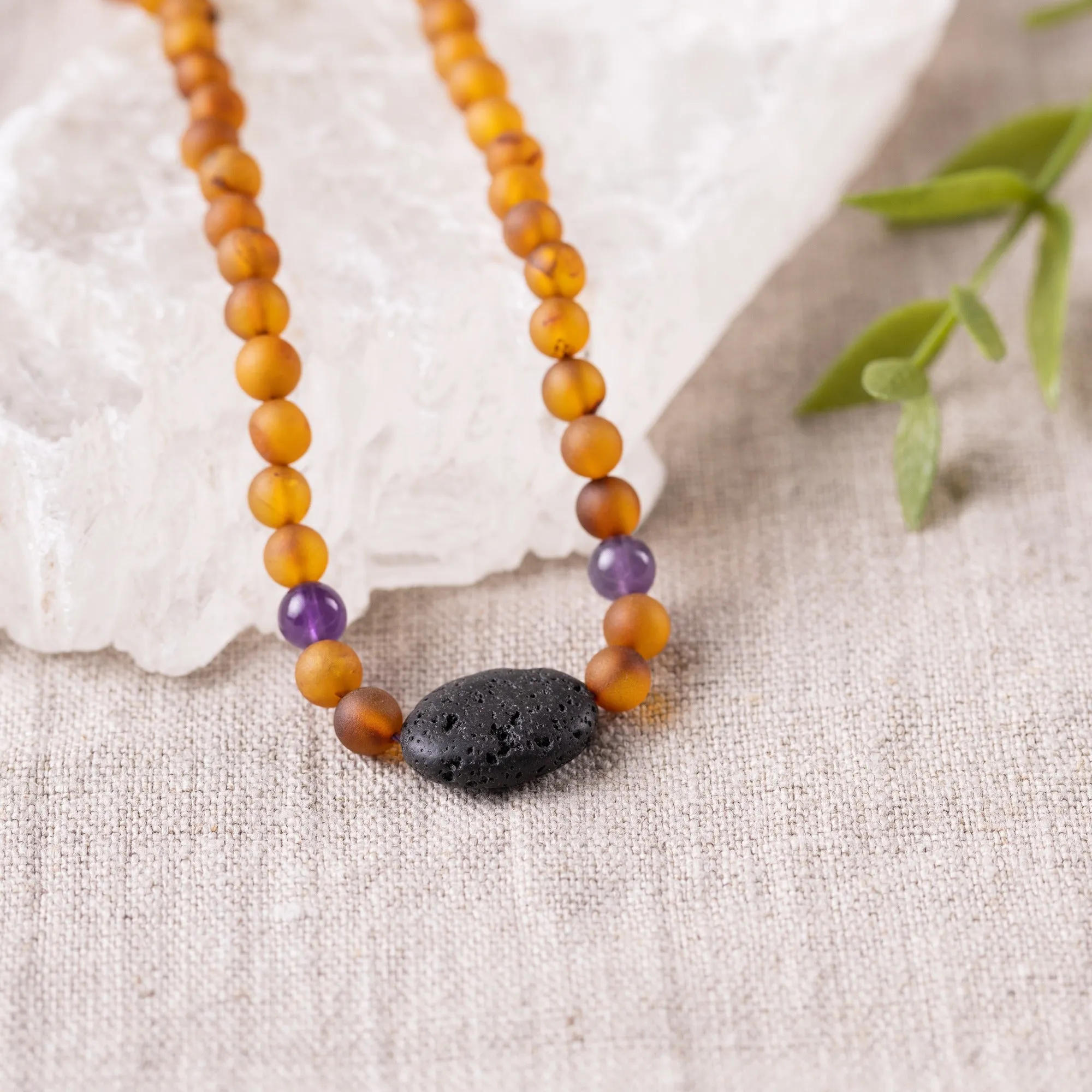 Adults | Amethyst   Raw Cognac Aromatherapy Pendant Necklace