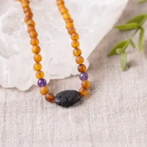 Adults | Amethyst   Raw Cognac Aromatherapy Pendant Necklace