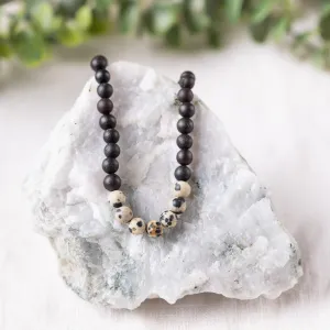Adults | Dalmatian Jasper   Raw Cherry Amber Necklace