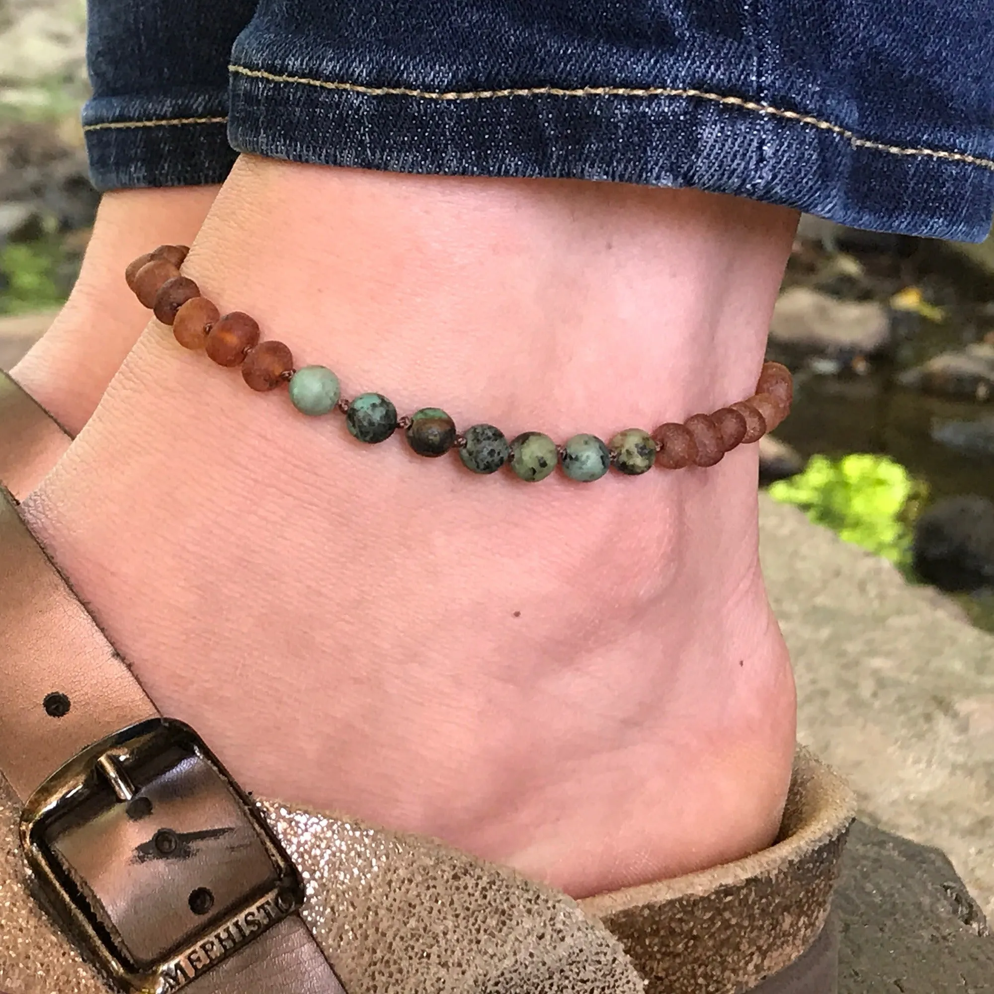 Adults | Mermaid Mix   Raw Cognac Amber Anklet