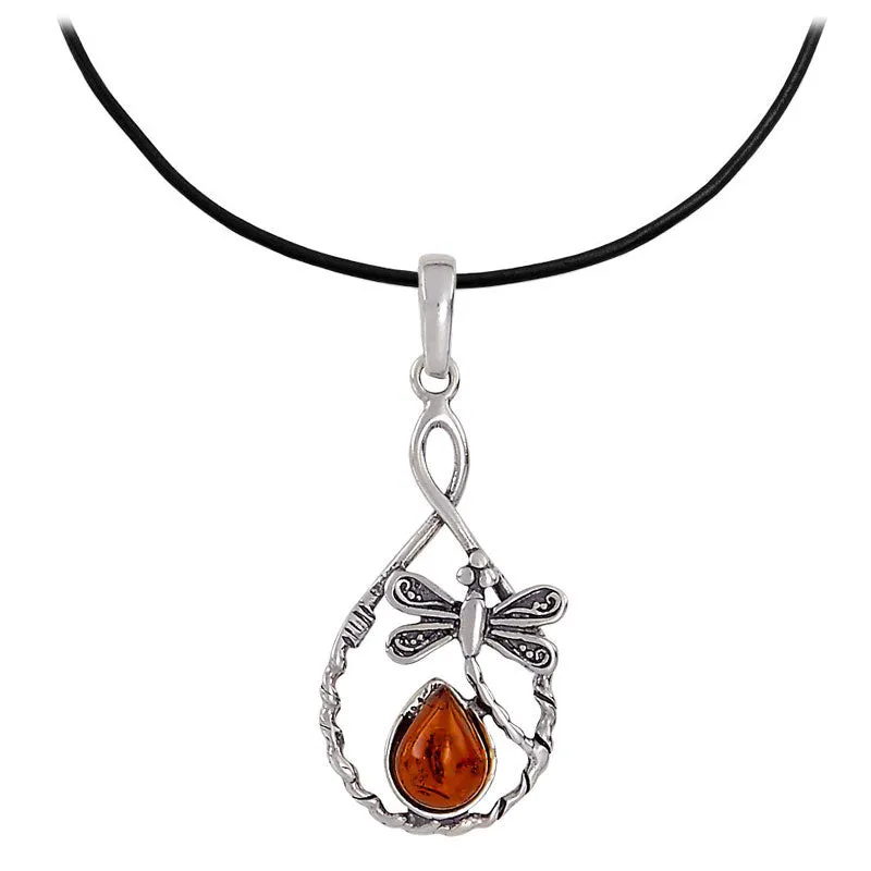 Amber Dragonfly Loop Necklace