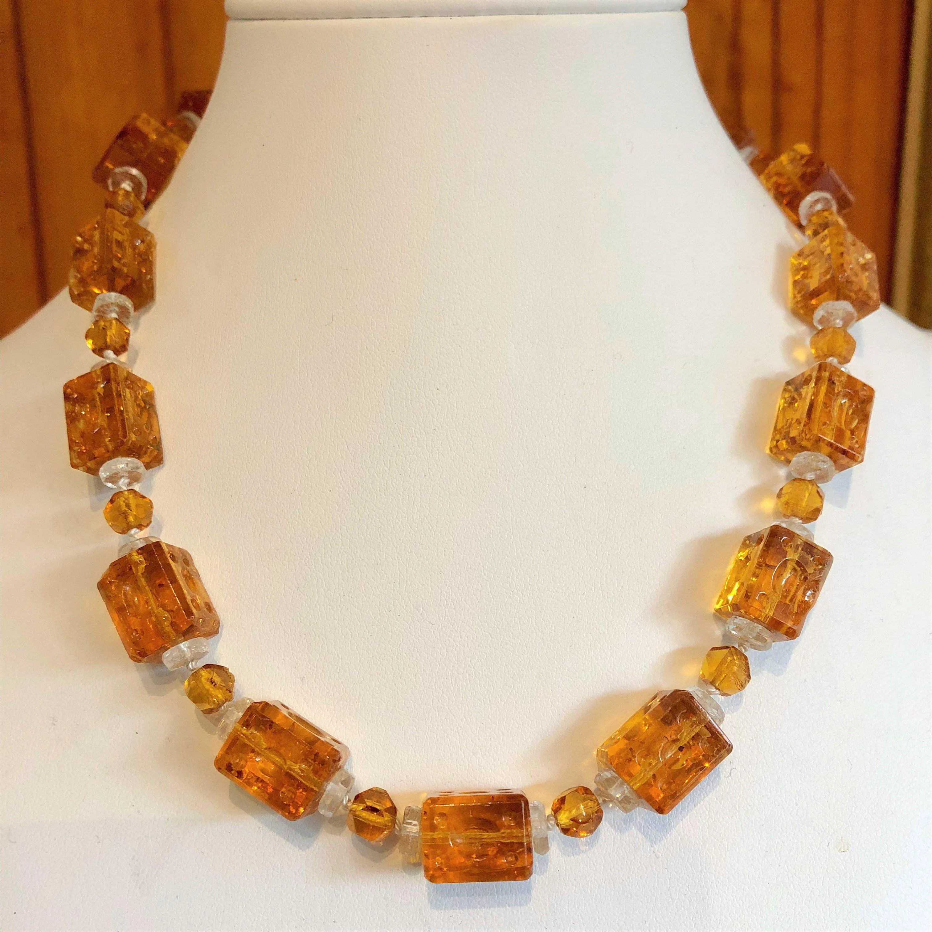 Amber Glass Bead Necklace