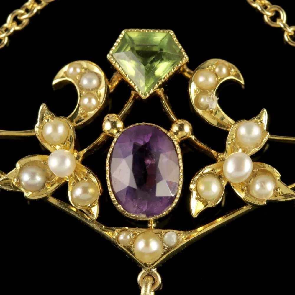 Antique 15Ct Gold Edwardian Suffragette Drop Pendant Circa 1910