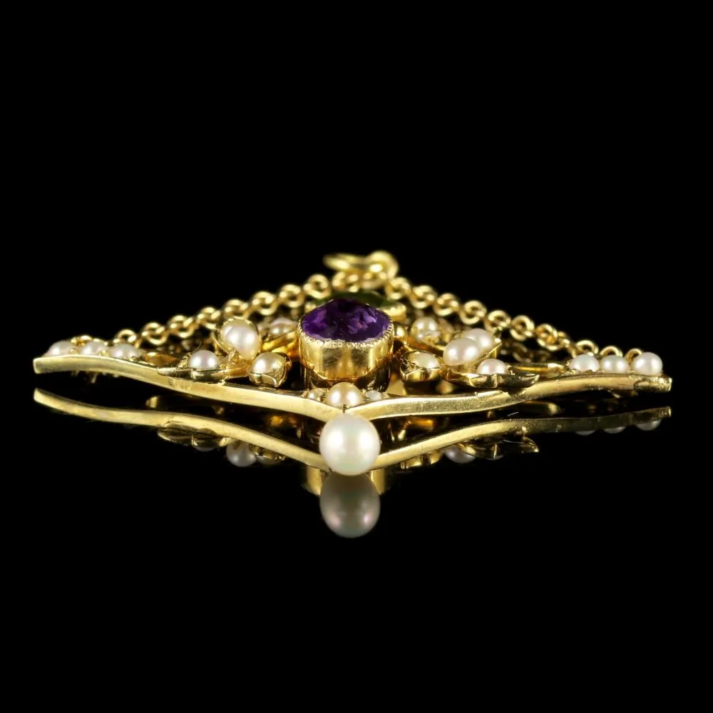 Antique 15Ct Gold Edwardian Suffragette Drop Pendant Circa 1910