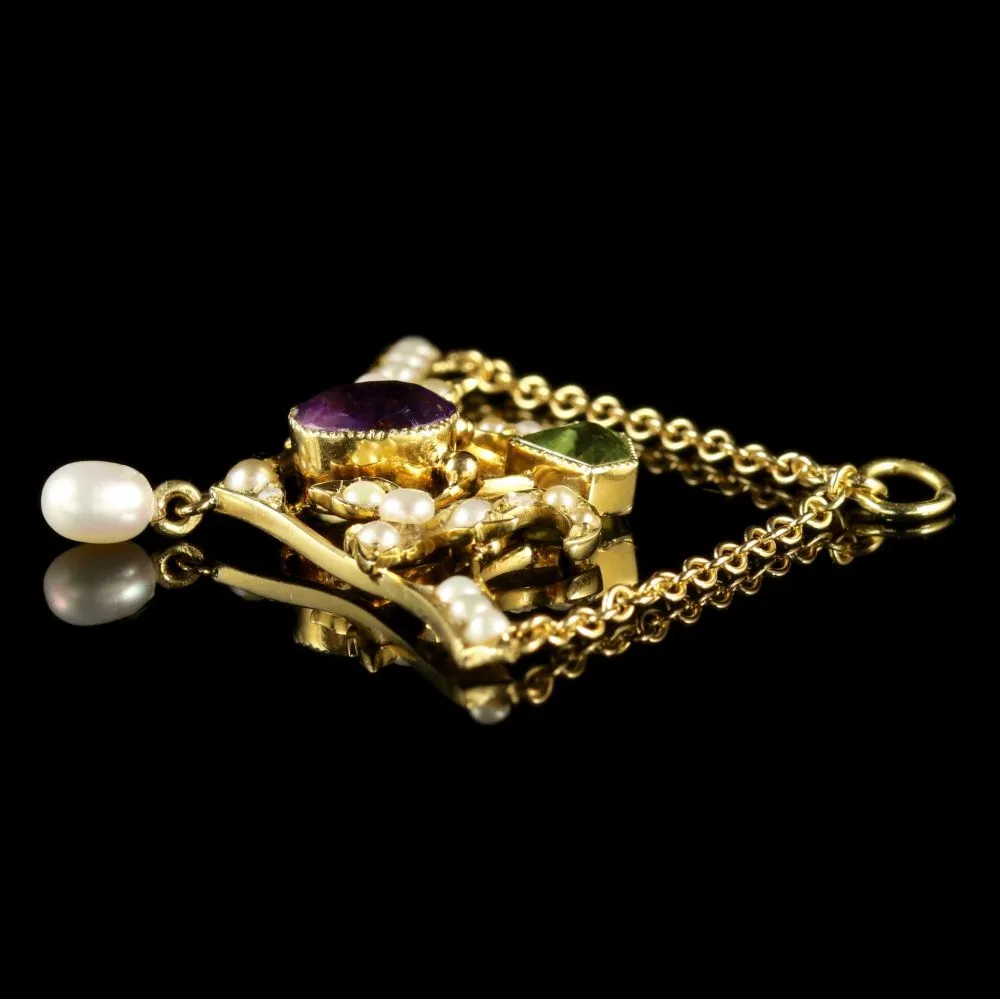 Antique 15Ct Gold Edwardian Suffragette Drop Pendant Circa 1910