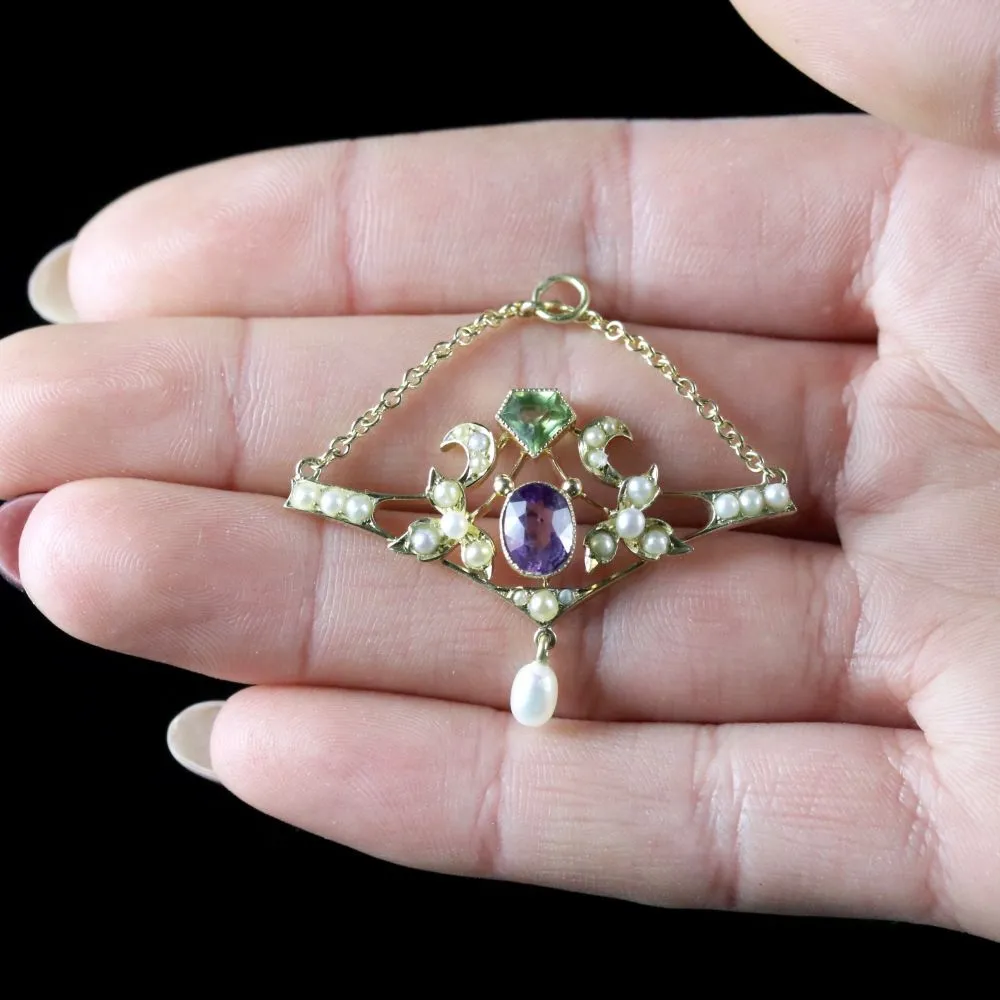 Antique 15Ct Gold Edwardian Suffragette Drop Pendant Circa 1910
