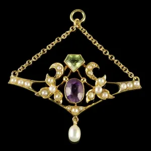 Antique 15Ct Gold Edwardian Suffragette Drop Pendant Circa 1910