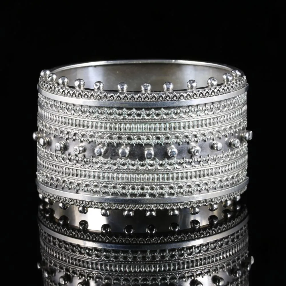 Antique Victorian Bangle Silver Wide Cuff Circa 1880
