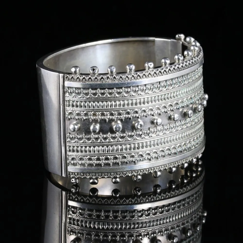 Antique Victorian Bangle Silver Wide Cuff Circa 1880