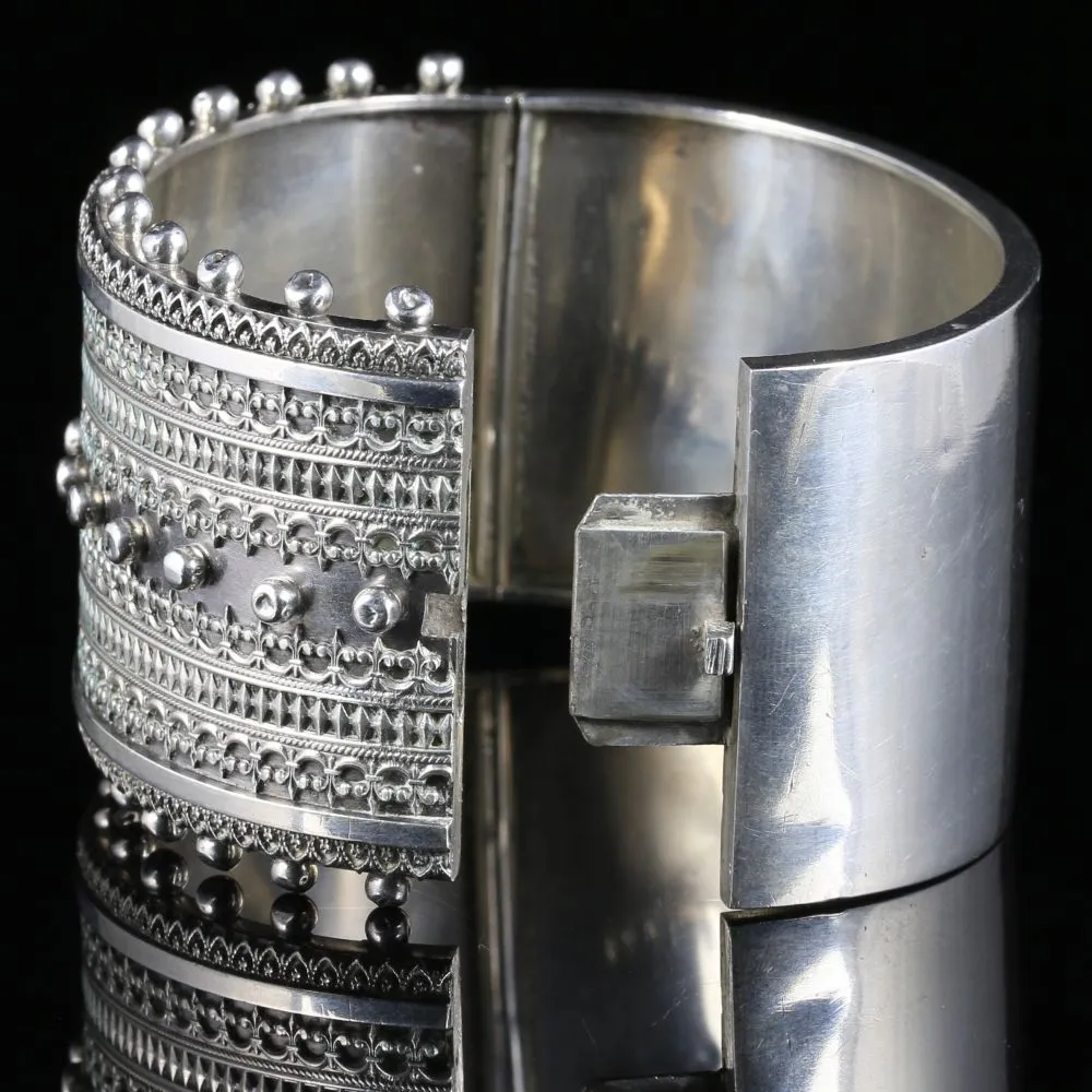 Antique Victorian Bangle Silver Wide Cuff Circa 1880