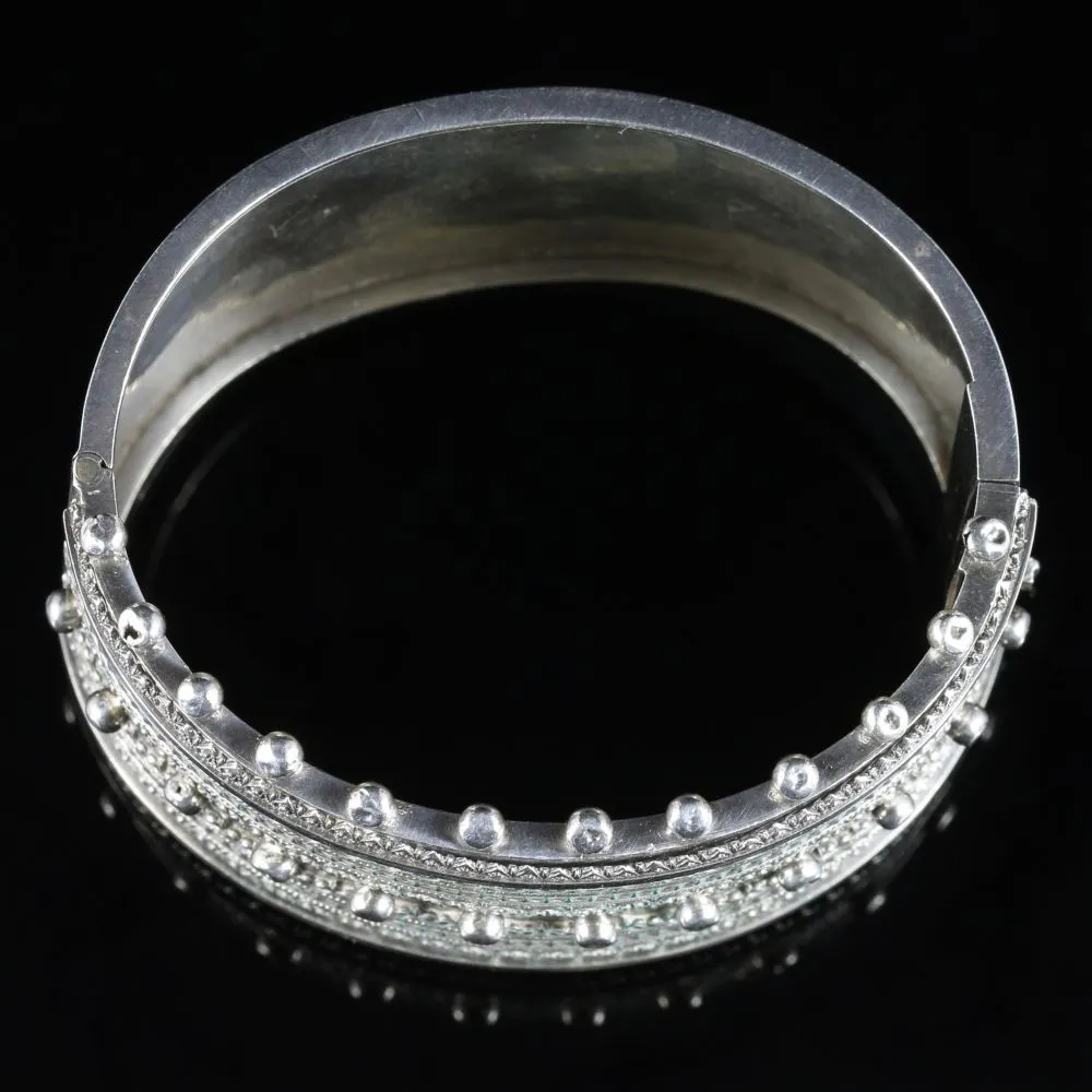 Antique Victorian Bangle Silver Wide Cuff Circa 1880