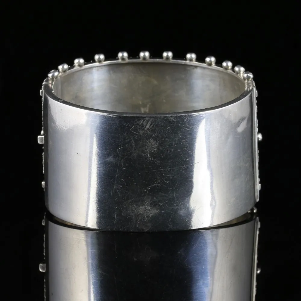 Antique Victorian Bangle Silver Wide Cuff Circa 1880