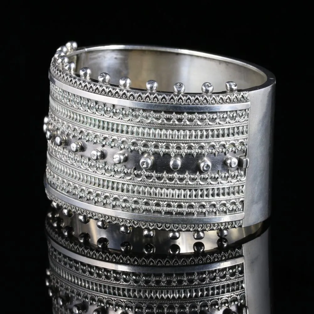 Antique Victorian Bangle Silver Wide Cuff Circa 1880