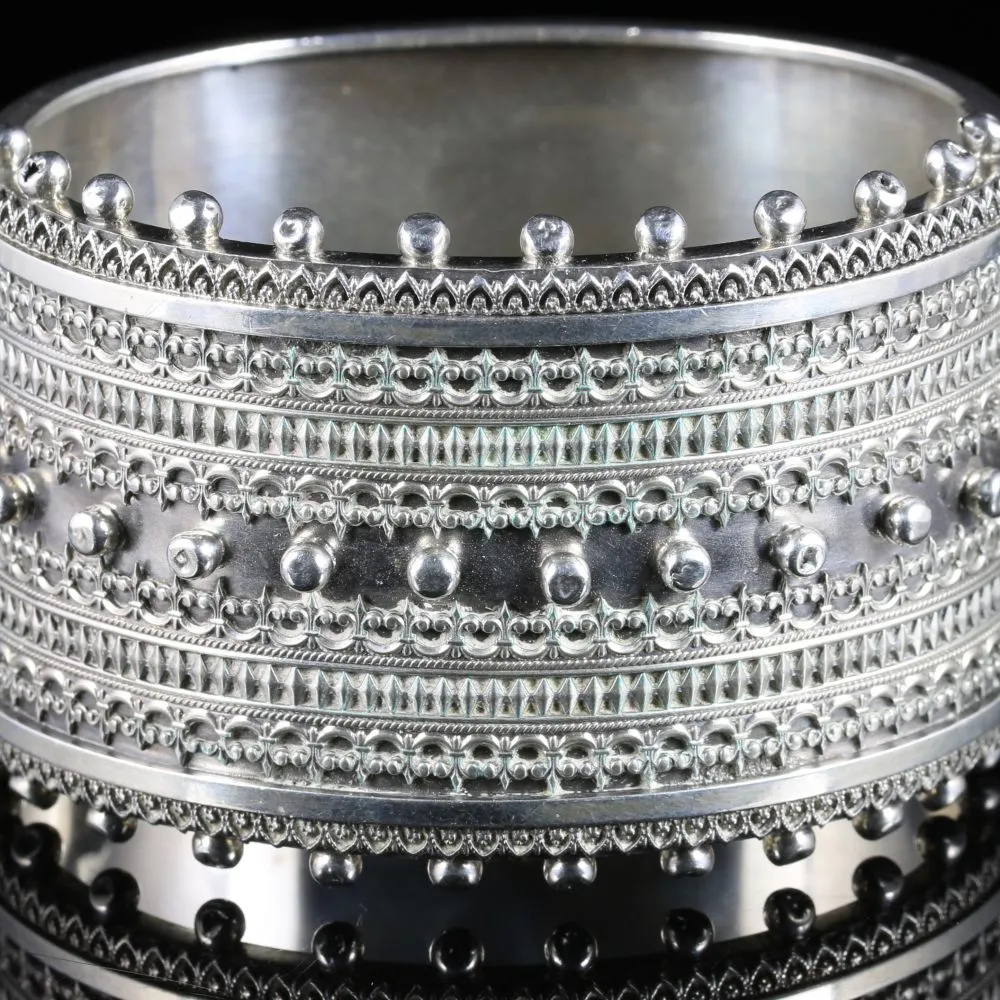 Antique Victorian Bangle Silver Wide Cuff Circa 1880