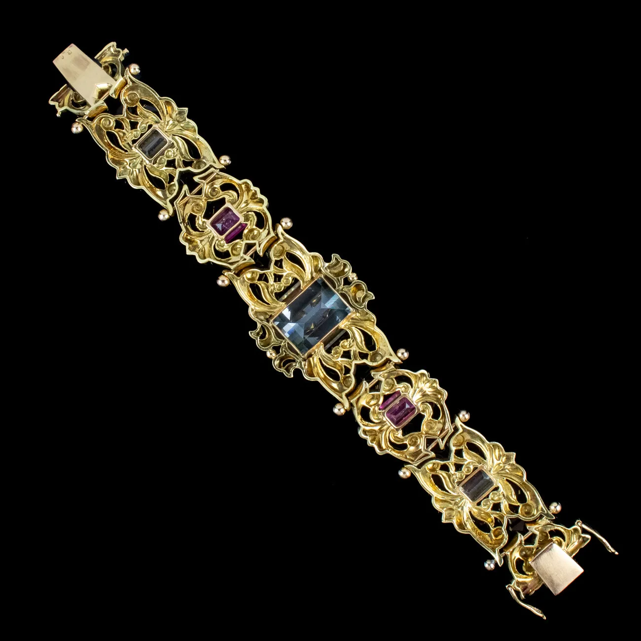 Antique Victorian Renaissance Aquamarine Topaz Bracelet 18ct Gold
