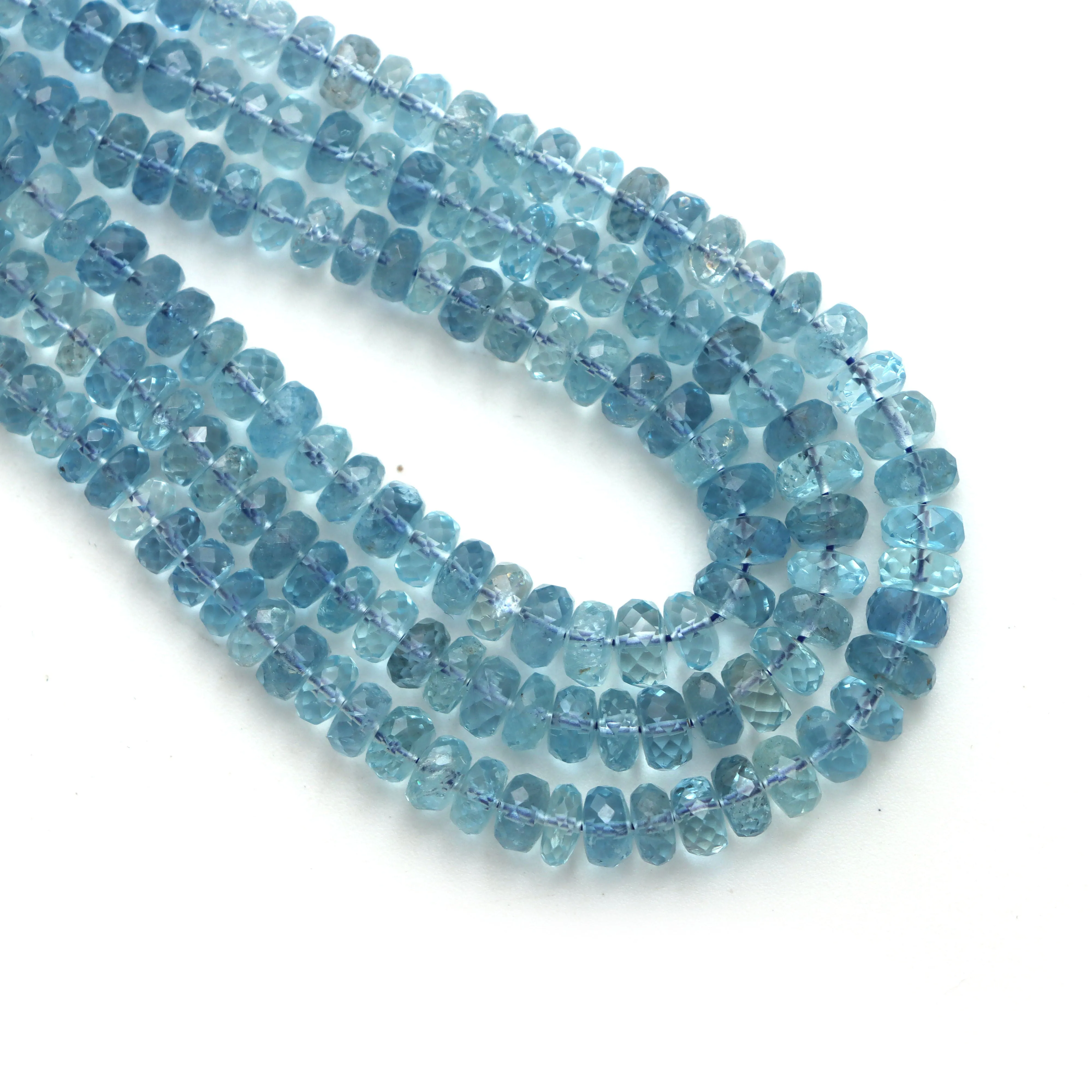 Aquamarine Faceted Rondelle Beads, 4 mm to 6 mm, Aquamarine Jewelry Making Beads, 18 Inches Full Strand, Price Per Strand