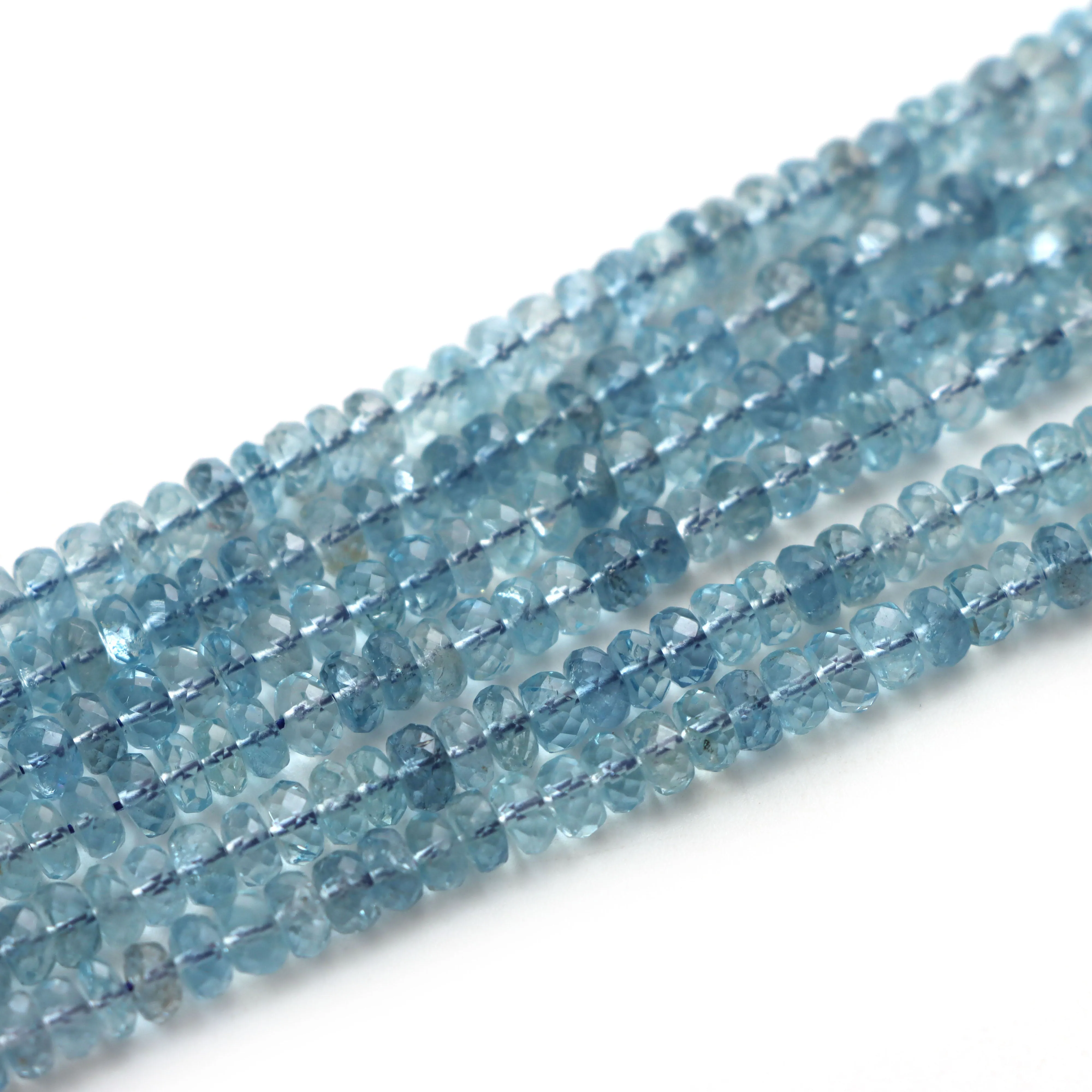 Aquamarine Faceted Rondelle Beads, 4 mm to 6 mm, Aquamarine Jewelry Making Beads, 18 Inches Full Strand, Price Per Strand