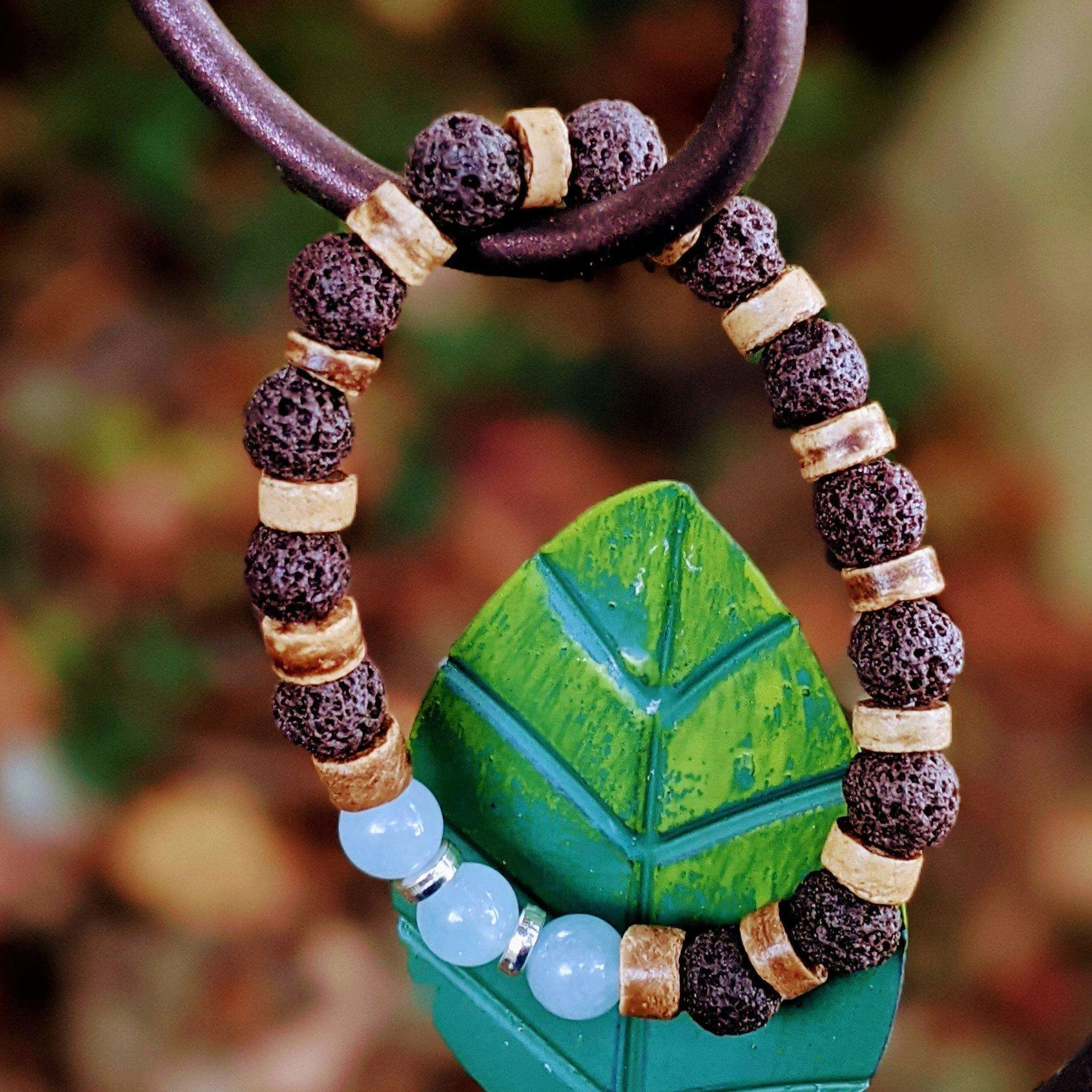 Aquamarine Gemstone Lava Bead Stretch bracelet-MARCH Birthstone