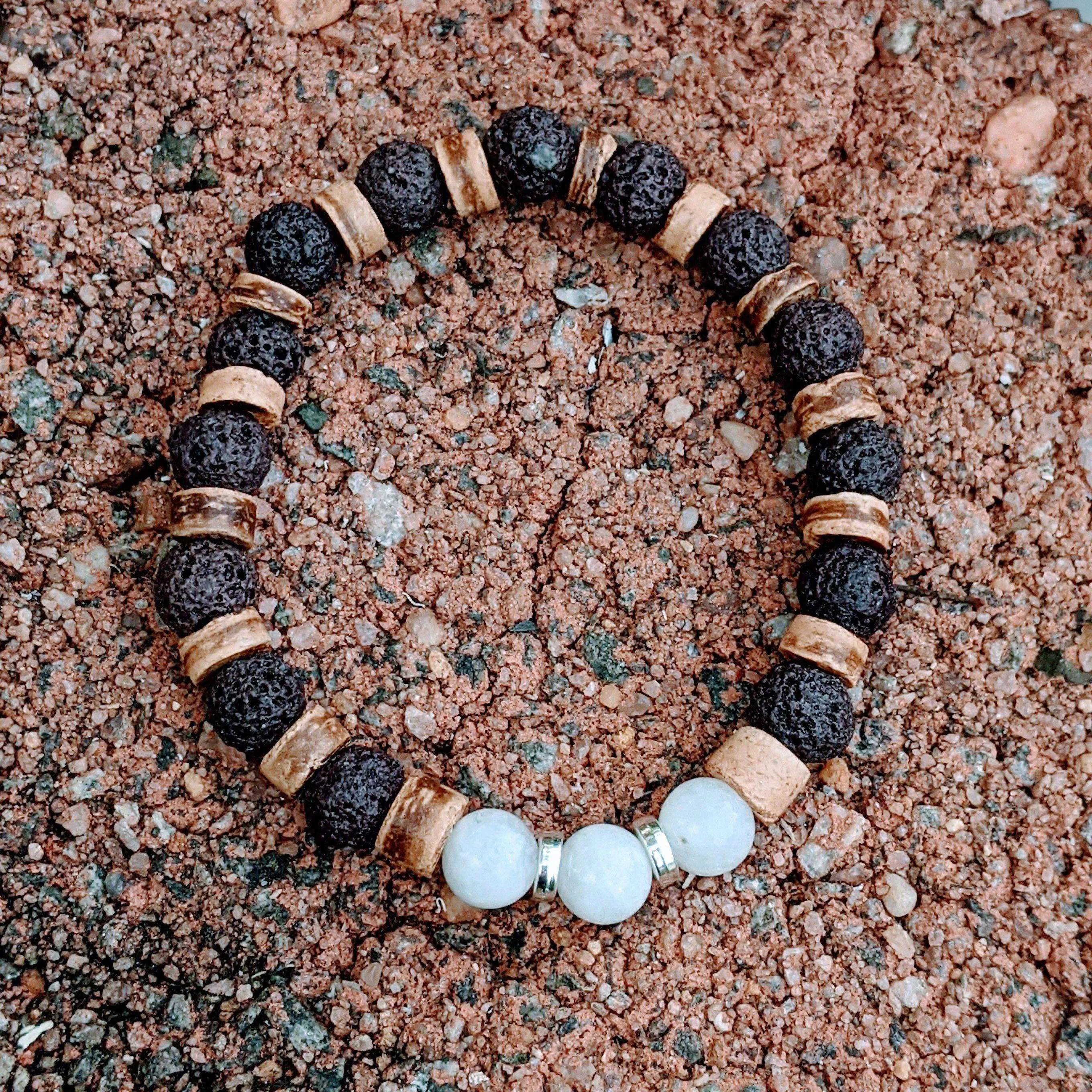 Aquamarine Gemstone Lava Bead Stretch bracelet-MARCH Birthstone