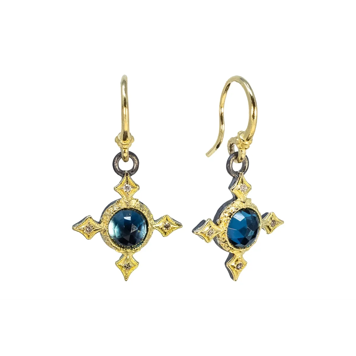 Armenta 18K Yellow Gold and Grey Sterling Silver London Blue Topaz and Diamond Earrings