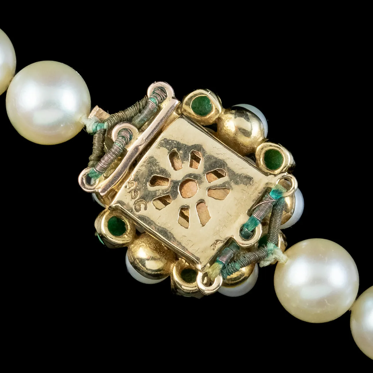 Art Deco Pearl Opera Necklace 9ct Gold Pearl Turquoise Clasp