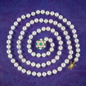 Art Deco Pearl Opera Necklace 9ct Gold Pearl Turquoise Clasp