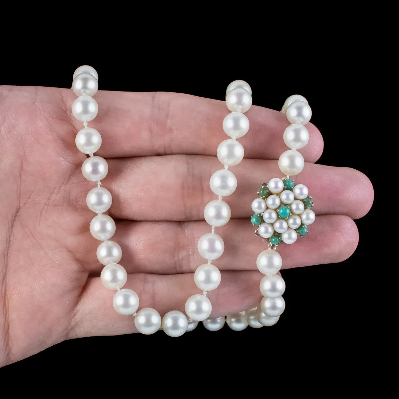 Art Deco Pearl Opera Necklace 9ct Gold Pearl Turquoise Clasp