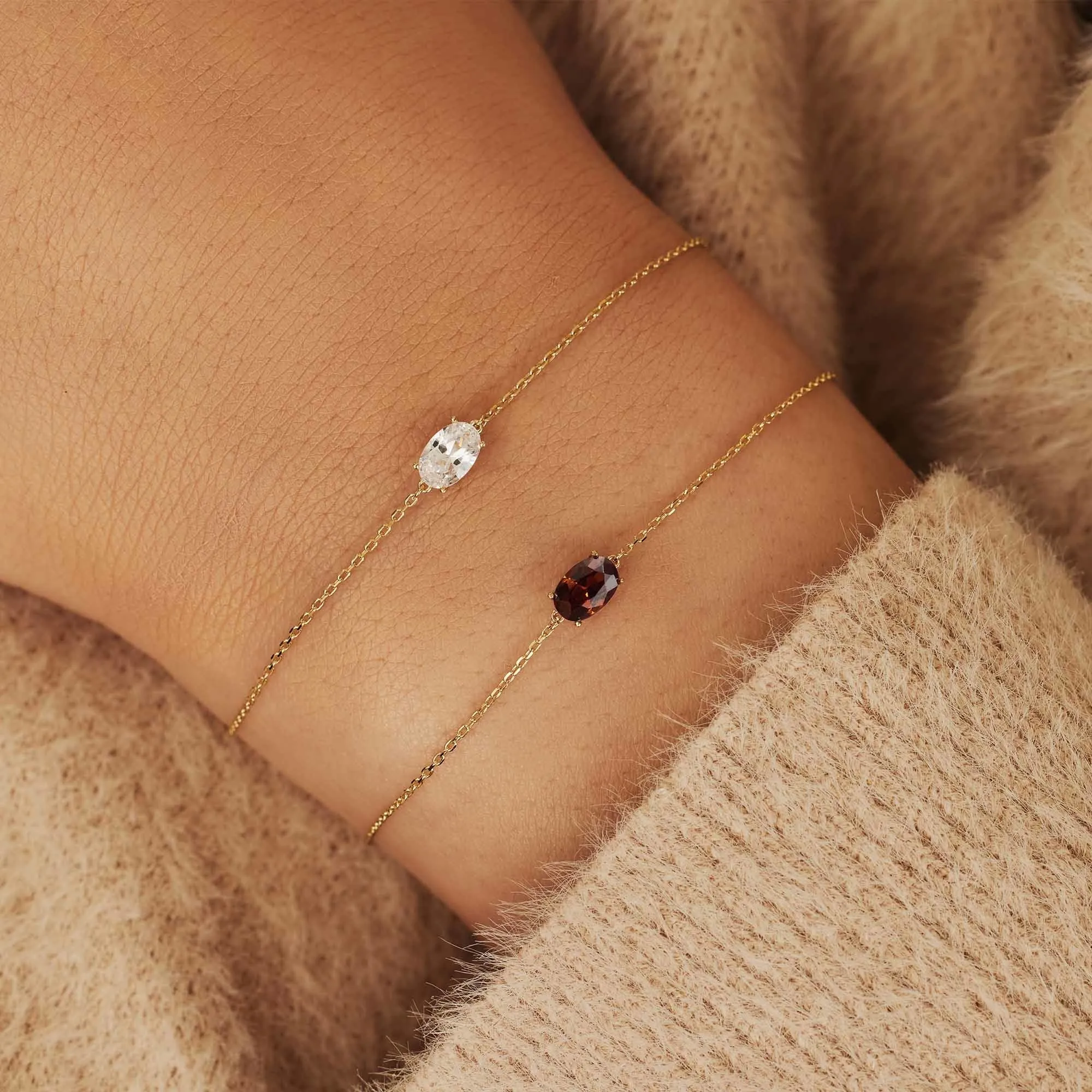 Baguette Brune 14 karat gold bracelet with brown zirconia stone