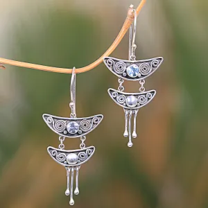 Balinese Sterling Silver and Blue Topaz Dangle Earrings - Balinese Pagoda | NOVICA