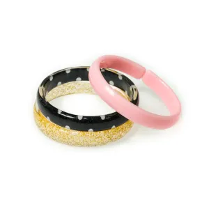 Bangle Set - Light Pink, Black & White, Glitter Gold