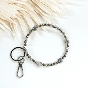 Beaded Bangle Key Ring with Happy Face Spacers in Silver | ONLY 1 LEFT!