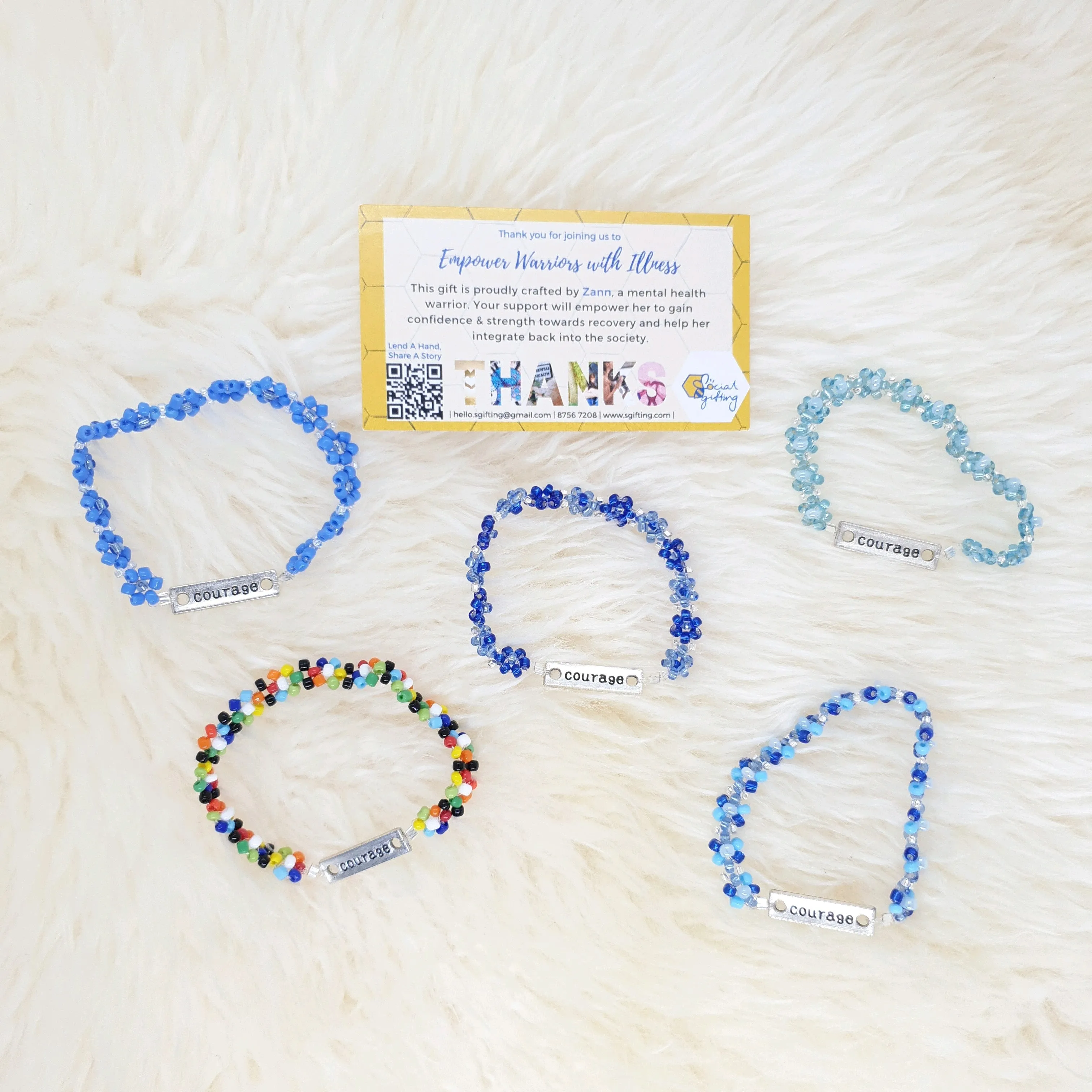 Beaded Bracelet with "Courage" Charm