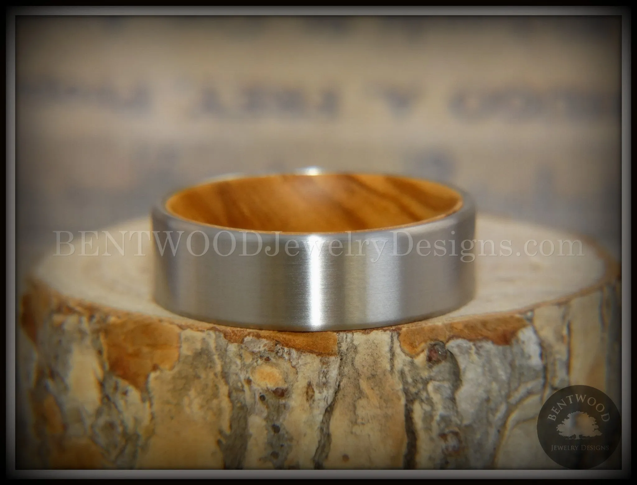 Bentwood Ring - Olivewood Core Ring and Surgical Grade Hypo-Allergenic Stainless Steel Exterior