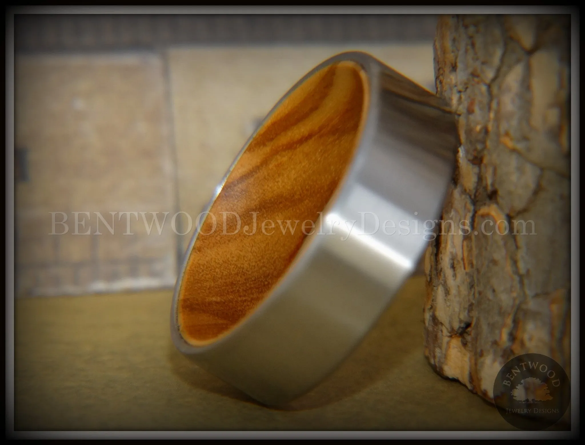 Bentwood Ring - Olivewood Core Ring and Surgical Grade Hypo-Allergenic Stainless Steel Exterior