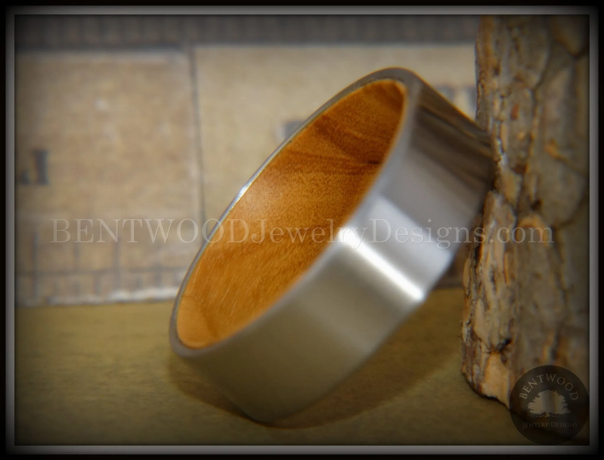 Bentwood Ring - Olivewood Core Ring and Surgical Grade Hypo-Allergenic Stainless Steel Exterior
