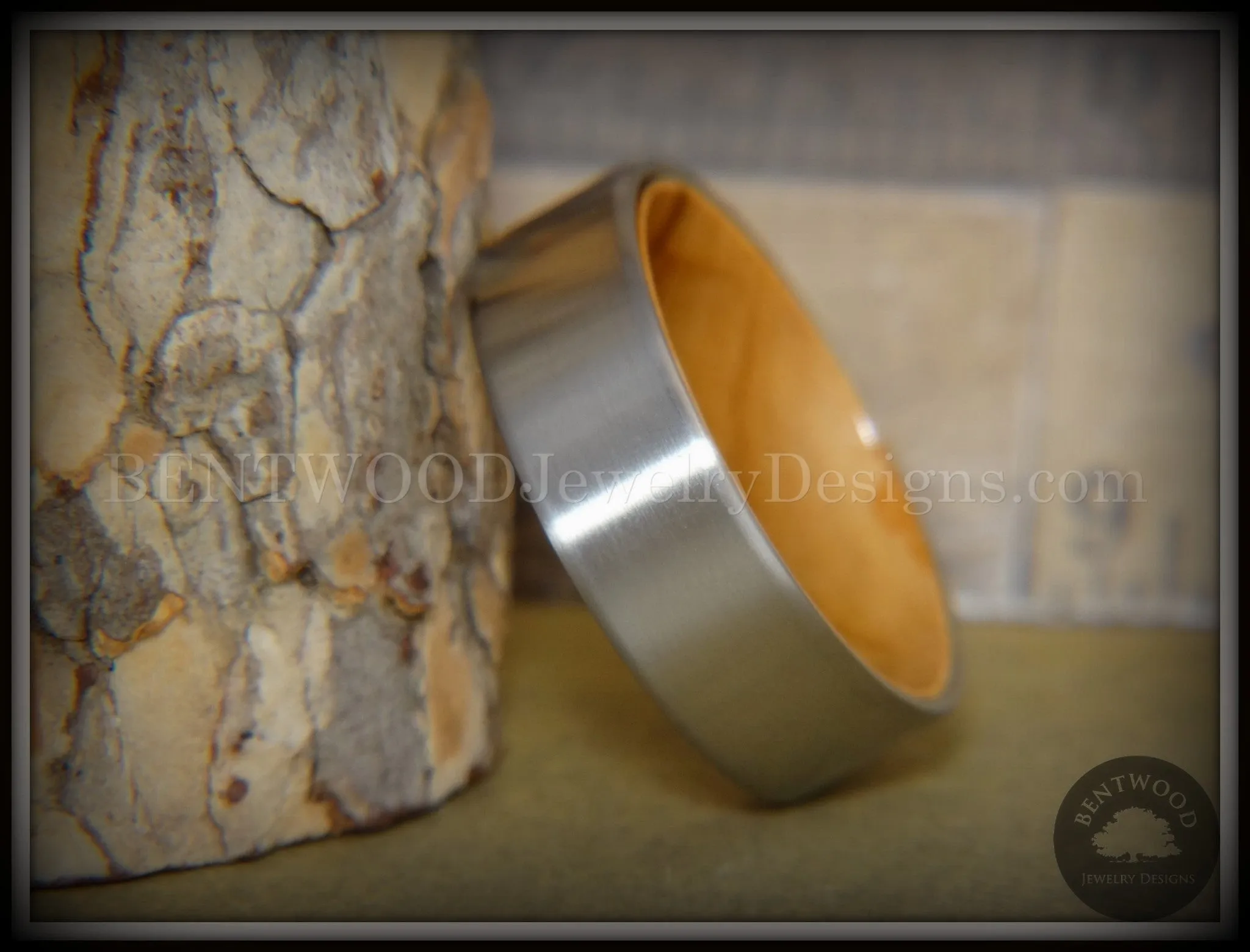 Bentwood Ring - Olivewood Core Ring and Surgical Grade Hypo-Allergenic Stainless Steel Exterior
