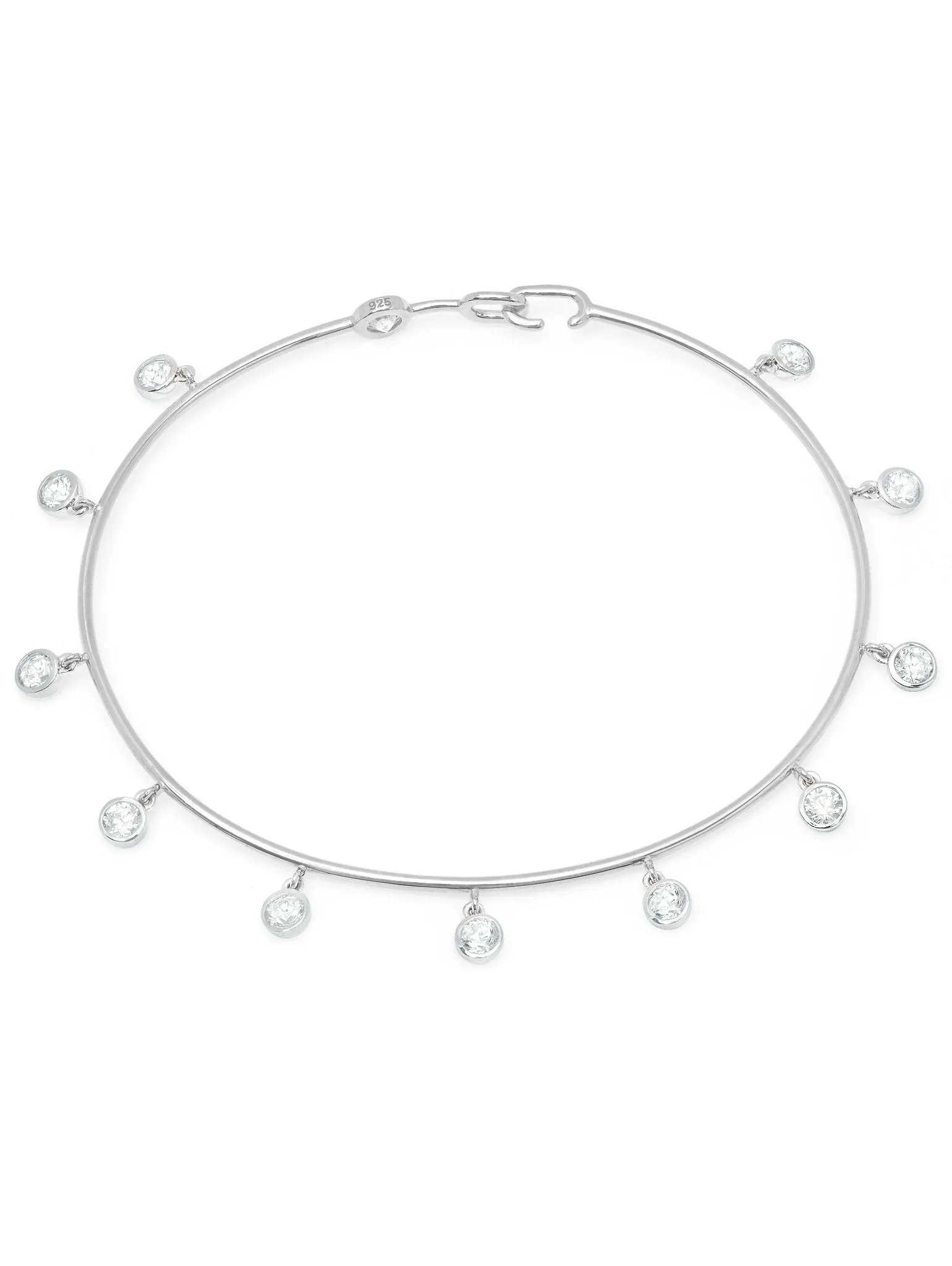 Bezel Set Charm Bangle Finished in Pure Platinum Sale