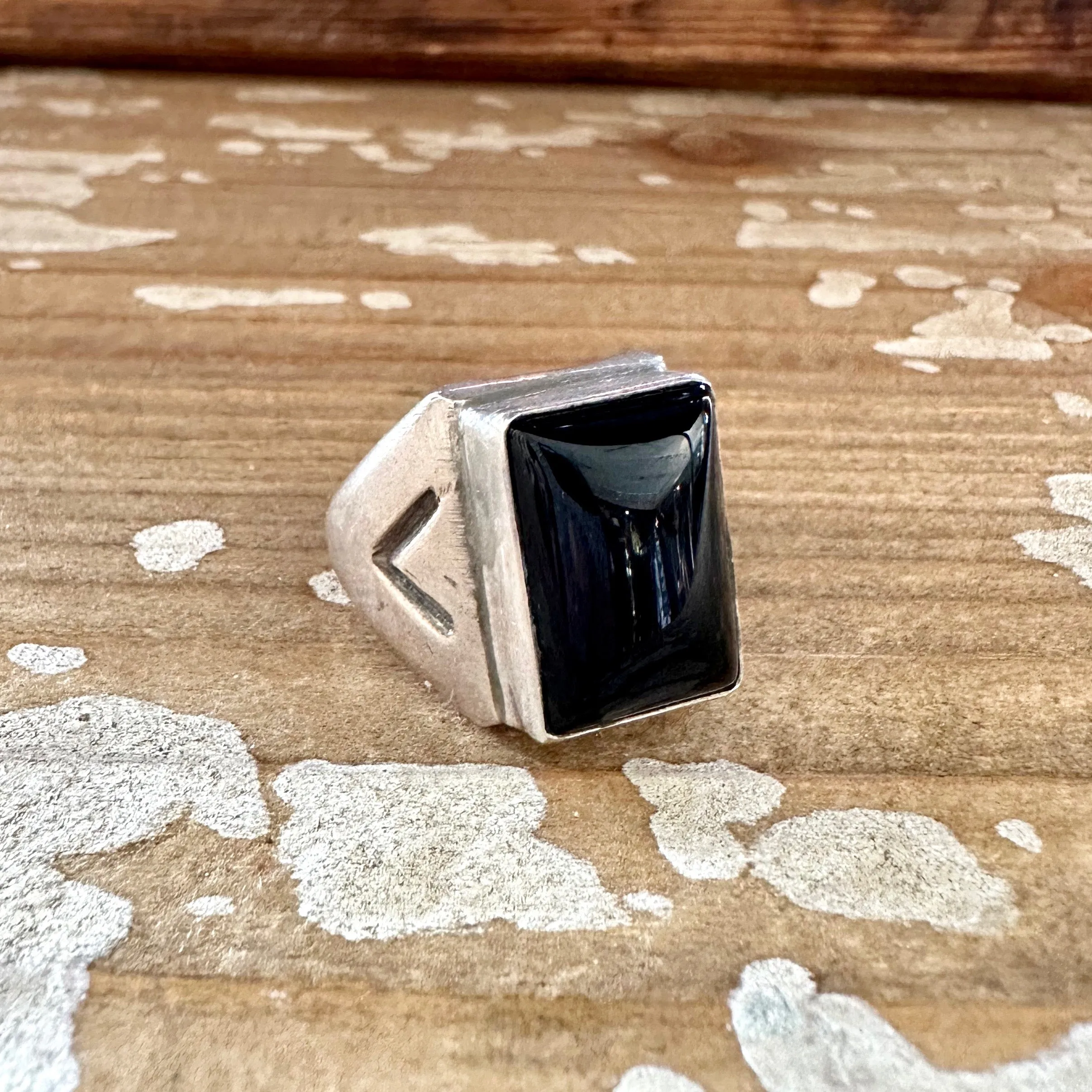 BLACK ARROW Chimney Butte Handmade Men's Ring Sterling Silver & Onyx Ring • Size 10 1/4
