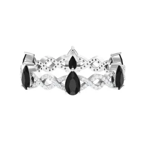 Black Onyx and Diamond Eternity Ring with Crossover Shank